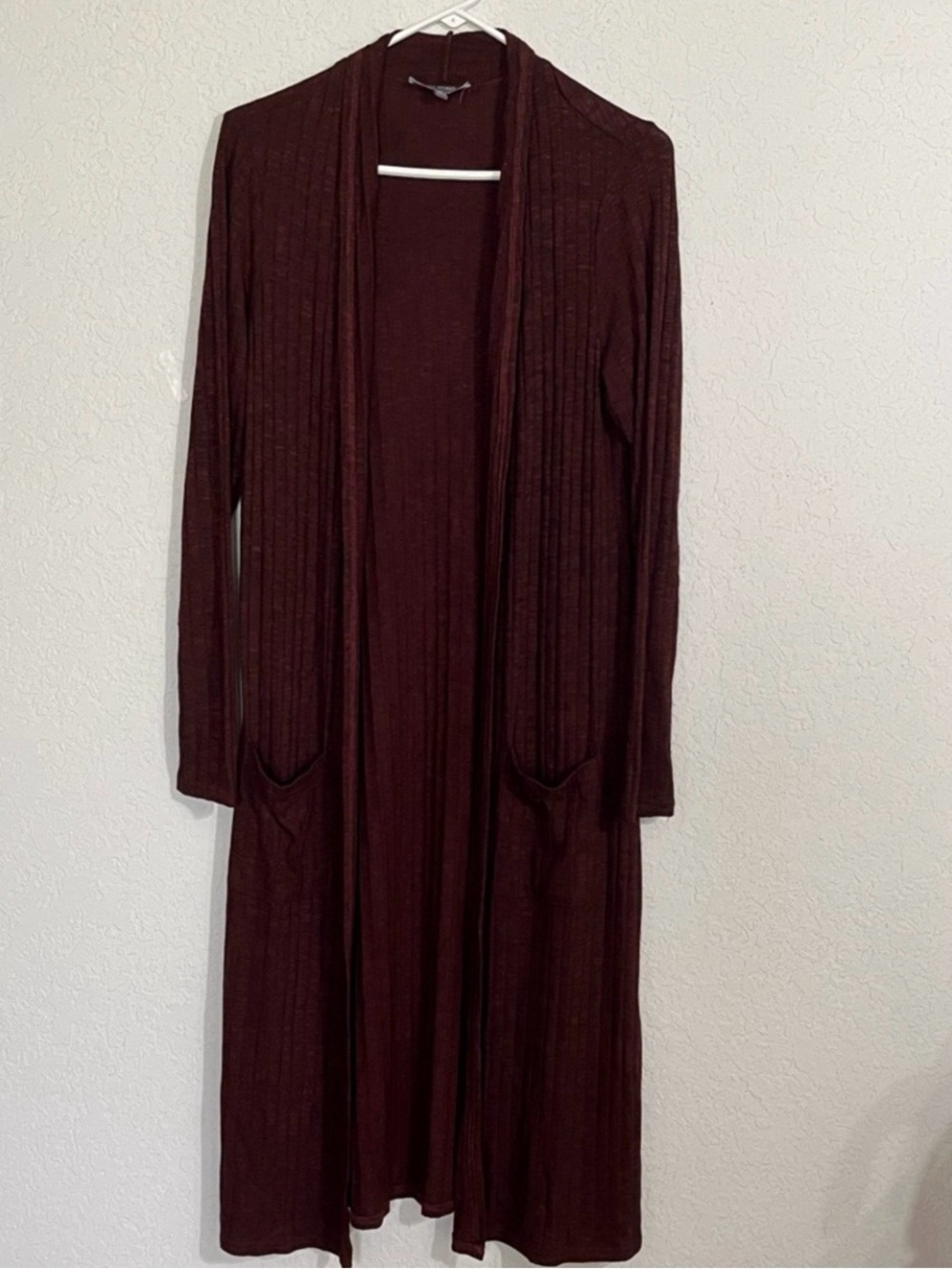 Lisa Rinna Collection Burgundy Longline Ribbed Cardigan Size S Cozy Fall Capsule - Picture 2 of 8